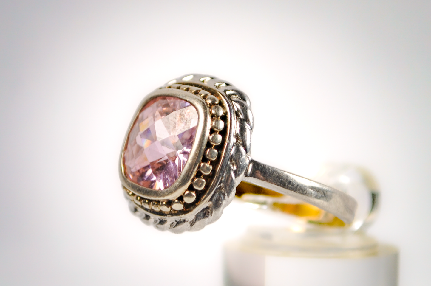 Stunning Large Checkboard Cut Amethyst Twisted Rope Bezel Ring - Size 11 - Stamped and Tested Sterling Silver - Checkerboard Amethyst Ring