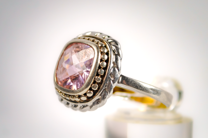 Stunning Large Checkboard Cut Amethyst Twisted Rope Bezel Ring - Size 11 - Stamped and Tested Sterling Silver - Checkerboard Amethyst Ring