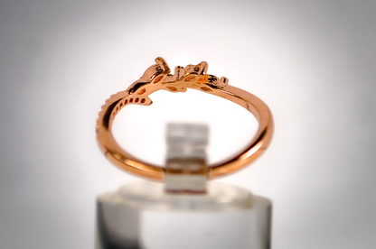 Rose Gold Moissanite Leaf Curved Ring - Size 7 - Stamped and Tested Sterling Silver - Rose Gold Silver Jewelry