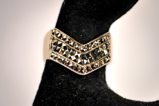 Vintage Marcasite Wishbone Ring - Size 7 - Stamped and Tested Sterling Silver - Marcasite Wishbone Ring