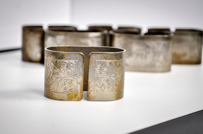 Set of 6 Silverplate Embossed Napkin Rings - Tested Silverplate - Monogramed Initials HS