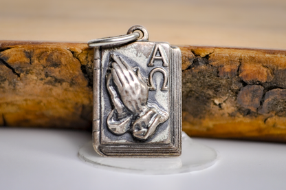 Vintage Alpha Omega Prayer Book Charm - Stamped and Tested Sterling Silver - Religious Jewelry - Serenity Prayer