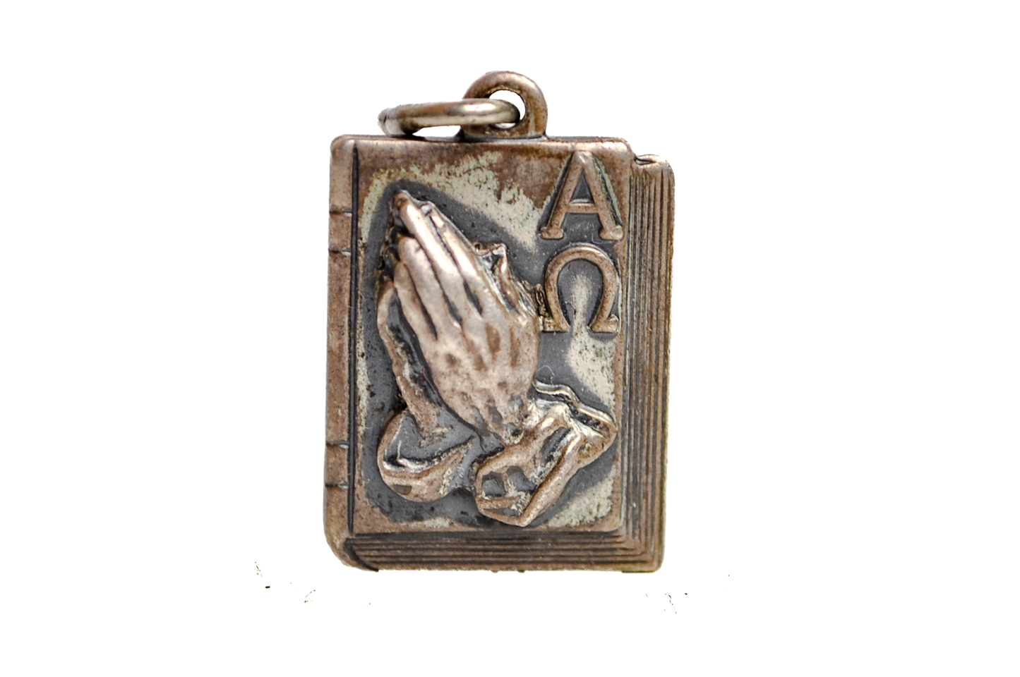 Vintage Alpha Omega Prayer Book Charm - Stamped and Tested Sterling Silver - Religious Jewelry - Serenity Prayer