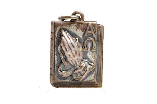 Vintage Alpha Omega Prayer Book Charm - Stamped and Tested Sterling Silver - Religious Jewelry - Serenity Prayer