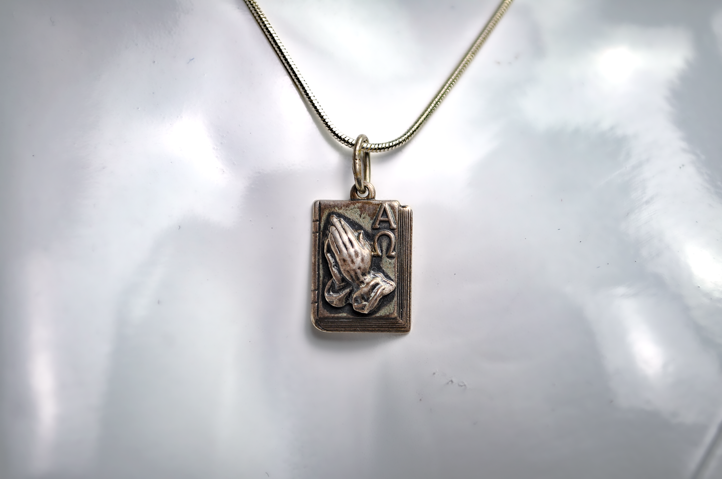 Vintage Alpha Omega Prayer Book Charm - Stamped and Tested Sterling Silver - Religious Jewelry - Serenity Prayer