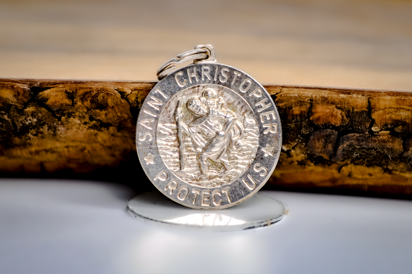 Sterling Silver St Christopher Protect US Medal - Stamped and Tested Sterling Silver - Italian Religious Charm