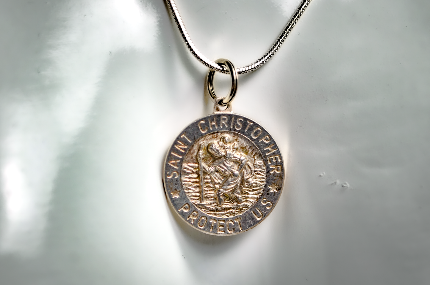 Sterling Silver St Christopher Protect US Medal - Stamped and Tested Sterling Silver - Italian Religious Charm