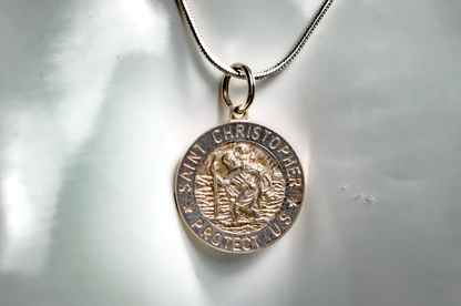 Sterling Silver St Christopher Protect US Medal - Stamped and Tested Sterling Silver - Italian Religious Charm