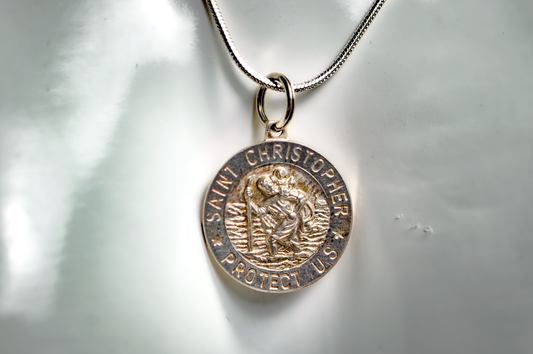 Sterling Silver St Christopher Protect US Medal - Stamped and Tested Sterling Silver - Italian Religious Charm