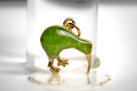 Small Gold Toned Silver Jade Kiwi Charm - Stamped and Tested Sterling Silver - New Zealand Charms