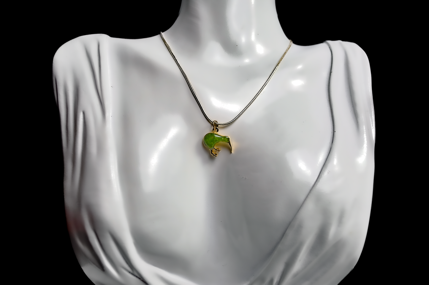 Small Gold Toned Silver Jade Kiwi Charm - Stamped and Tested Sterling Silver - New Zealand Charms