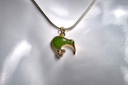 Small Gold Toned Silver Jade Kiwi Charm - Stamped and Tested Sterling Silver - New Zealand Charms