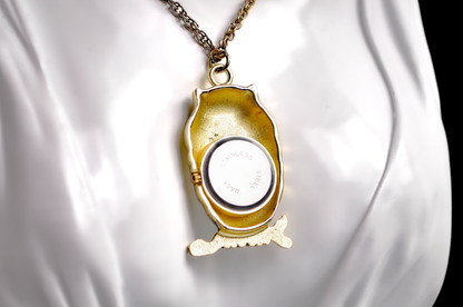 Unique Gold Tone Perched Owl Watch Necklace - 31 Inches - Stamped Stainless Steel - Animal Watch jewelry