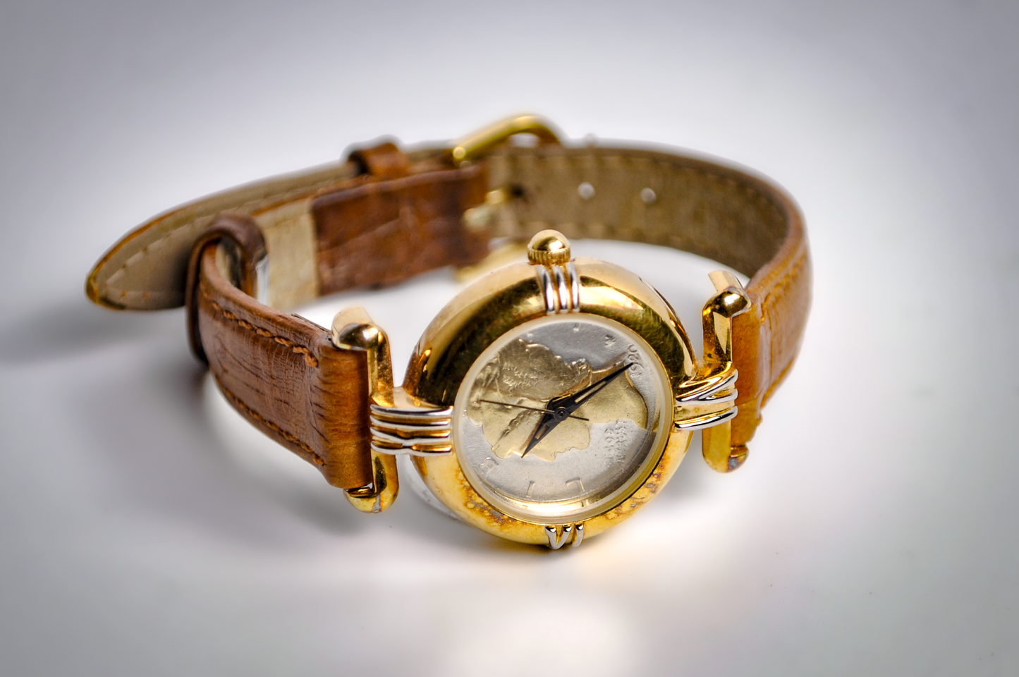 Vintage 1920 Mercury Dime Watch - 8 Inches - Leather Strap - Set to EST