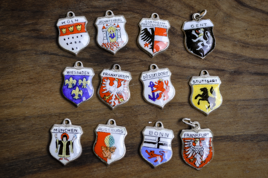 Vintage Collection of Sterling and 800 Silver German Town Crest Charms - Choose by Charm! - Stamped and Tested Sterling and 800 Silver - Vintage German Tourist Crest Shields