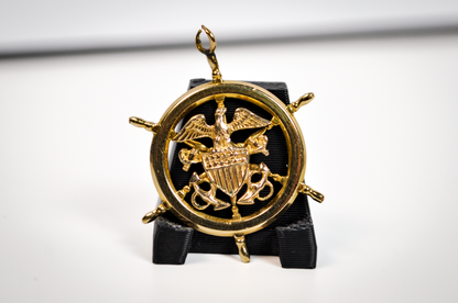 Gold Filled US Navy Pendant - Tested Gold Filled - Great Seal of United States - Navy Ship's Wheel - Slightly Broken Clasp
