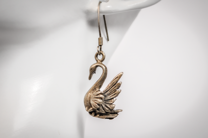 Singular Native American Designed Swan Earring - Tested Sterling Silver - Indigenous Earrings