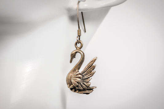 Singular Native American Designed Swan Earring - Tested Sterling Silver - Indigenous Earrings