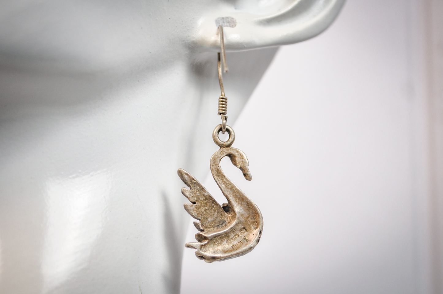 Singular Native American Designed Swan Earring - Tested Sterling Silver - Indigenous Earrings