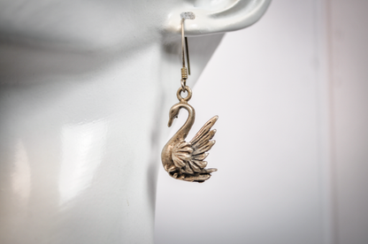 Singular Native American Designed Swan Earring - Tested Sterling Silver - Indigenous Earrings