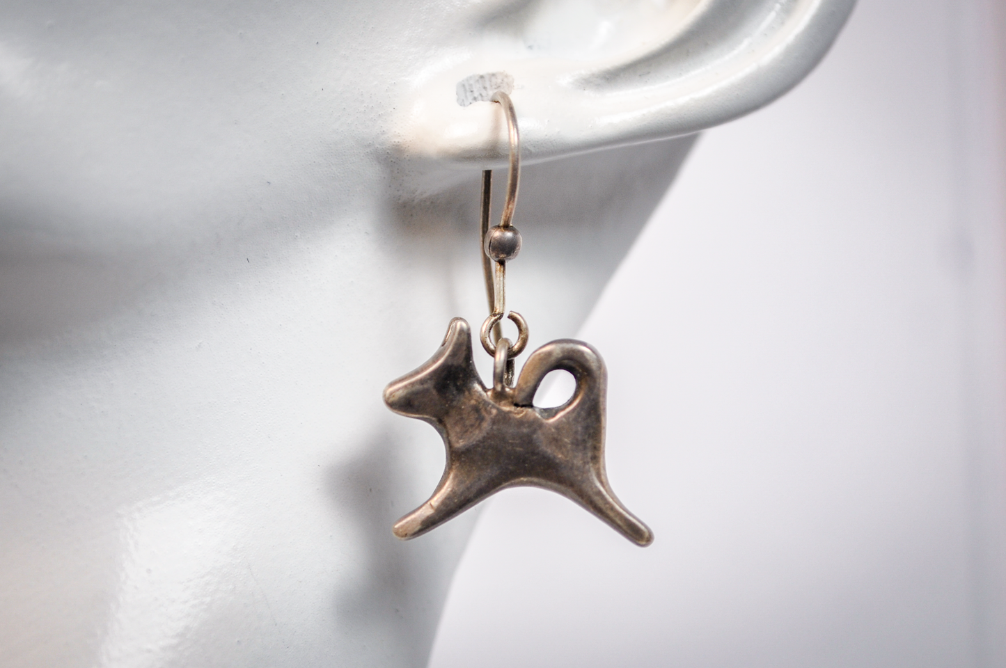 Singular Native American Designed Dog Earring - Tested Sterling Silver - Indigenous Earrings