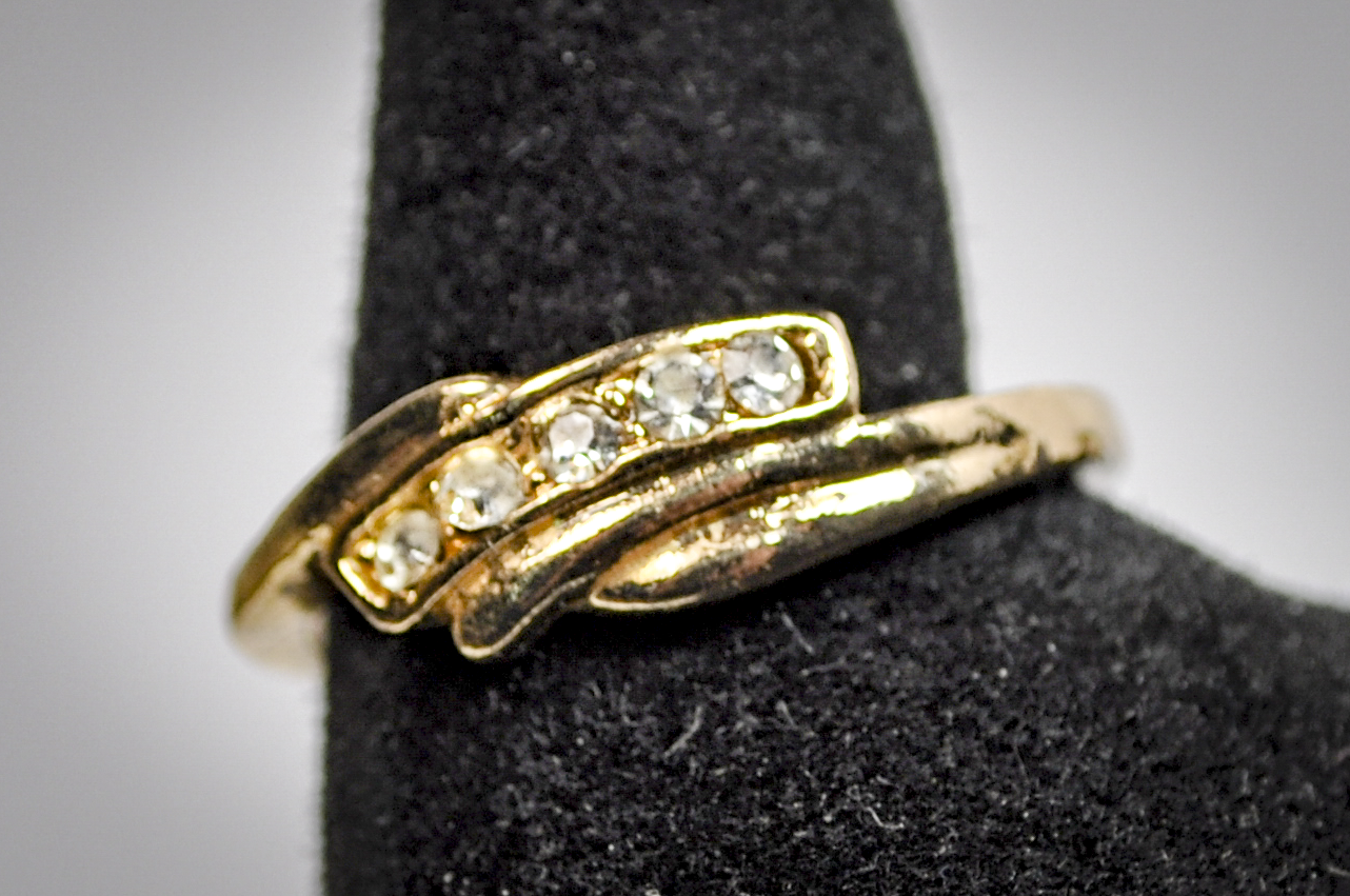 Gold Toned Double-Decker CZ Ring - Size 10 - Tested Sterling Silver - Unique Rings
