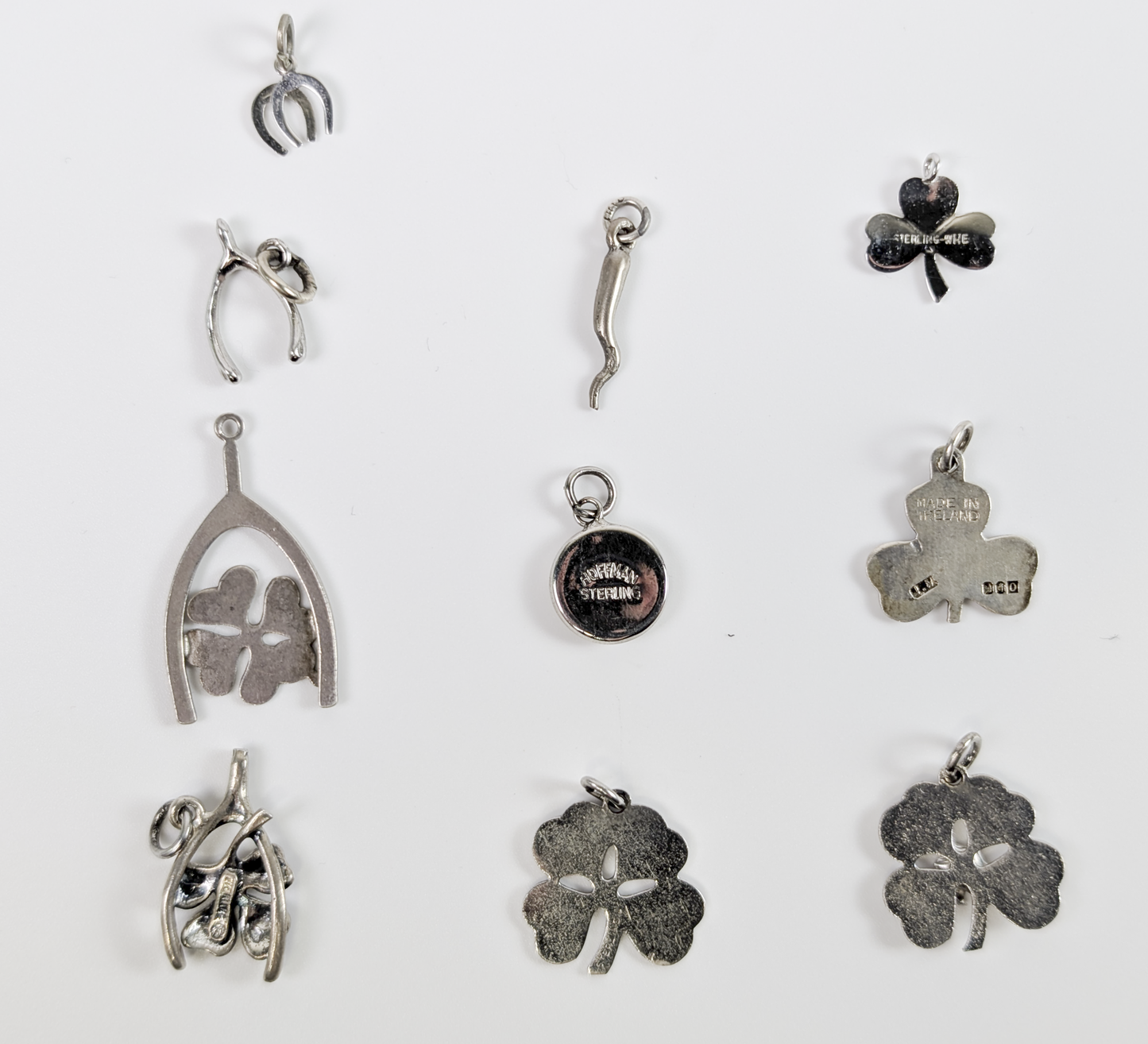 Lot of Sterling Silver Lucky Charms - Choose by Charm! - Stamped and Tested Sterling - Wishbones, Shamrocks, Horseshoes