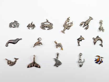 Lot of Sterling Silver Ocean/Sea Life Animals Charms - Choose by Charm! - Stamped and Tested Sterling - Dolphins, Lobsters, Crabs