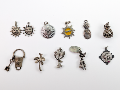 Lot of Sterling Silver Beach/Island Life Charms - Choose by Charm! - Stamped and Tested Sterling - Suns, Palm Trees, Pineapples