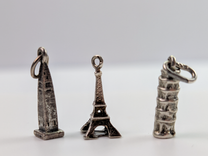 Lot of Sterling Silver Locational Landmark Charms - Choose by Charm! - Stamped and Tested Sterling - Statue of Liberty, Eifel Tower, Space Needle
