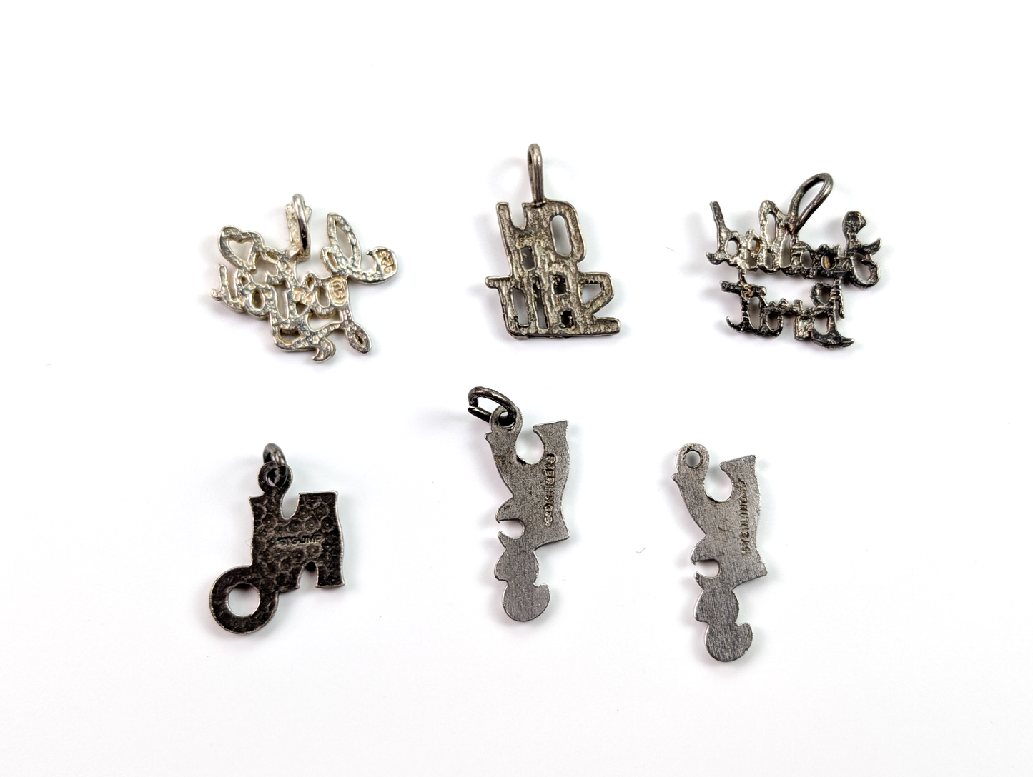 Sterling Silver Words/Initials/Symbols Charms - Choose by Charm! - Stamped and Tested Sterling - I Love You, Cash, Cursive