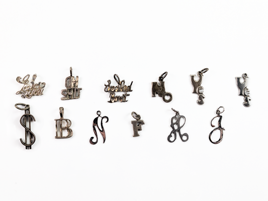 Sterling Silver Words/Initials/Symbols Charms - Choose by Charm! - Stamped and Tested Sterling - I Love You, Cash, Cursive