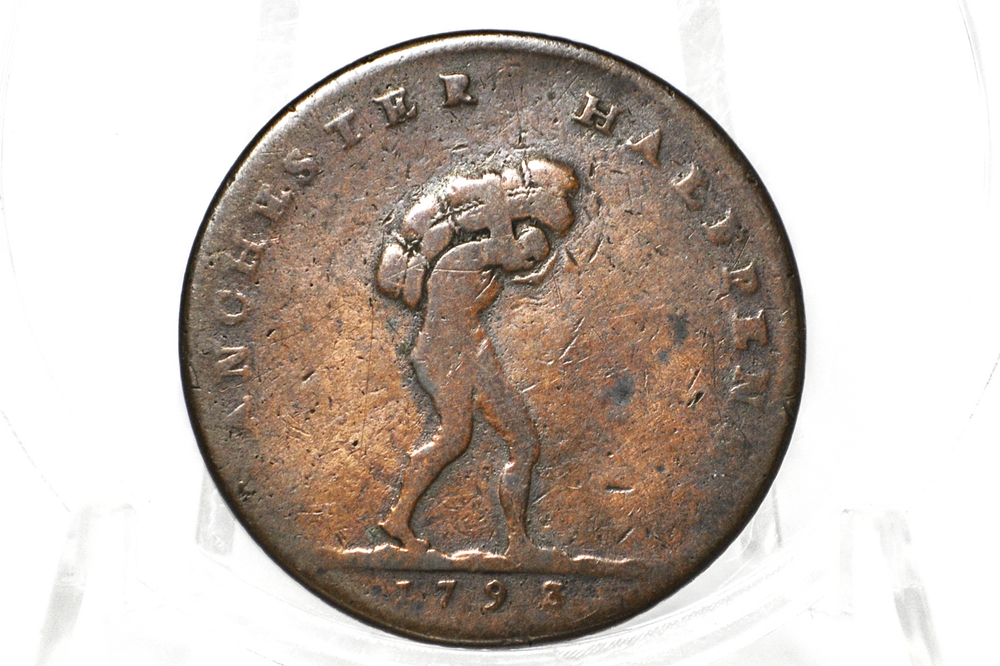 Manchester 1793 Half Penny - Merchant Token - Antique UK Coin - ha'penny 1793- United Kingdom Emergency Coinage