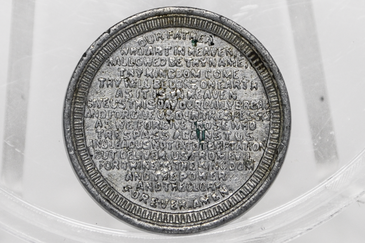 Rare UK Issue Token Lords Prayer - Nice Condition - Religious Tokens - Aluminum Coin