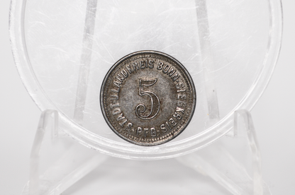 1918 German Bonn and Sieg 5 Pfennig - Notgeld Emergency Coinage - WWI Token - Rhine Bridge Bonn
