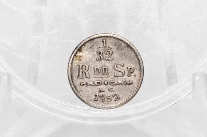 1852 Swedish 1/32 Riksdaler Coin - 480,000 Mintage - King Oscar I - Great for Birthdays, Collections