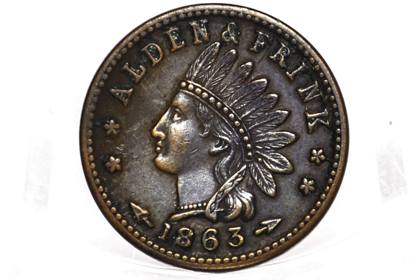 1863 Indian Head Civil War Token - Alden & Frink - Merchant CWT - 40 Mohawk Street Cohoes NY