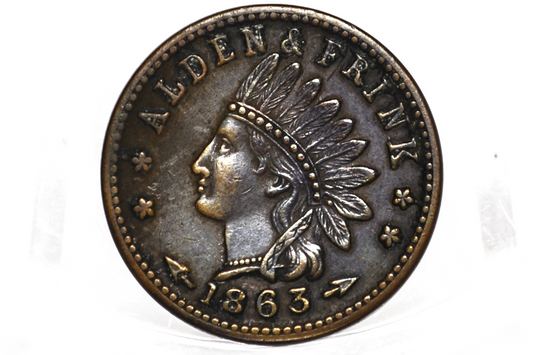 1863 Indian Head Civil War Token - Alden & Frink - Merchant CWT - 40 Mohawk Street Cohoes NY