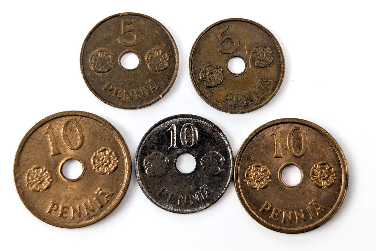 Collection of Finland 5, 10, & 25 Pennia - Copper and Iron Variants - Vintage Finnish Pennia - Finnish Coin Collection