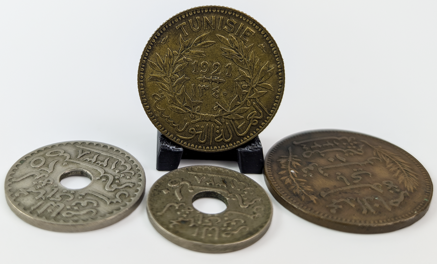 Lot of 4 French Occupied Tunisia Coins - 1916-1921 Varying Denominations - Antique Tunisian Coins