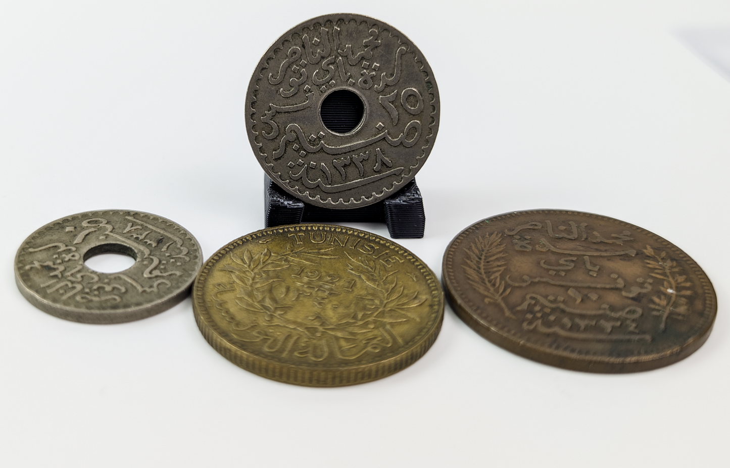 Lot of 4 French Occupied Tunisia Coins - 1916-1921 Varying Denominations - Antique Tunisian Coins