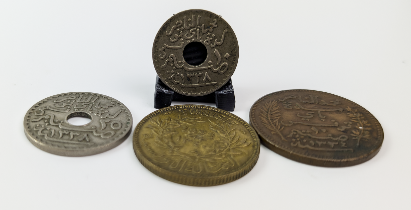 Lot of 4 French Occupied Tunisia Coins - 1916-1921 Varying Denominations - Antique Tunisian Coins