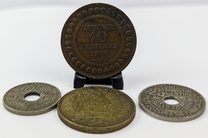 Lot of 4 French Occupied Tunisia Coins - 1916-1921 Varying Denominations - Antique Tunisian Coins