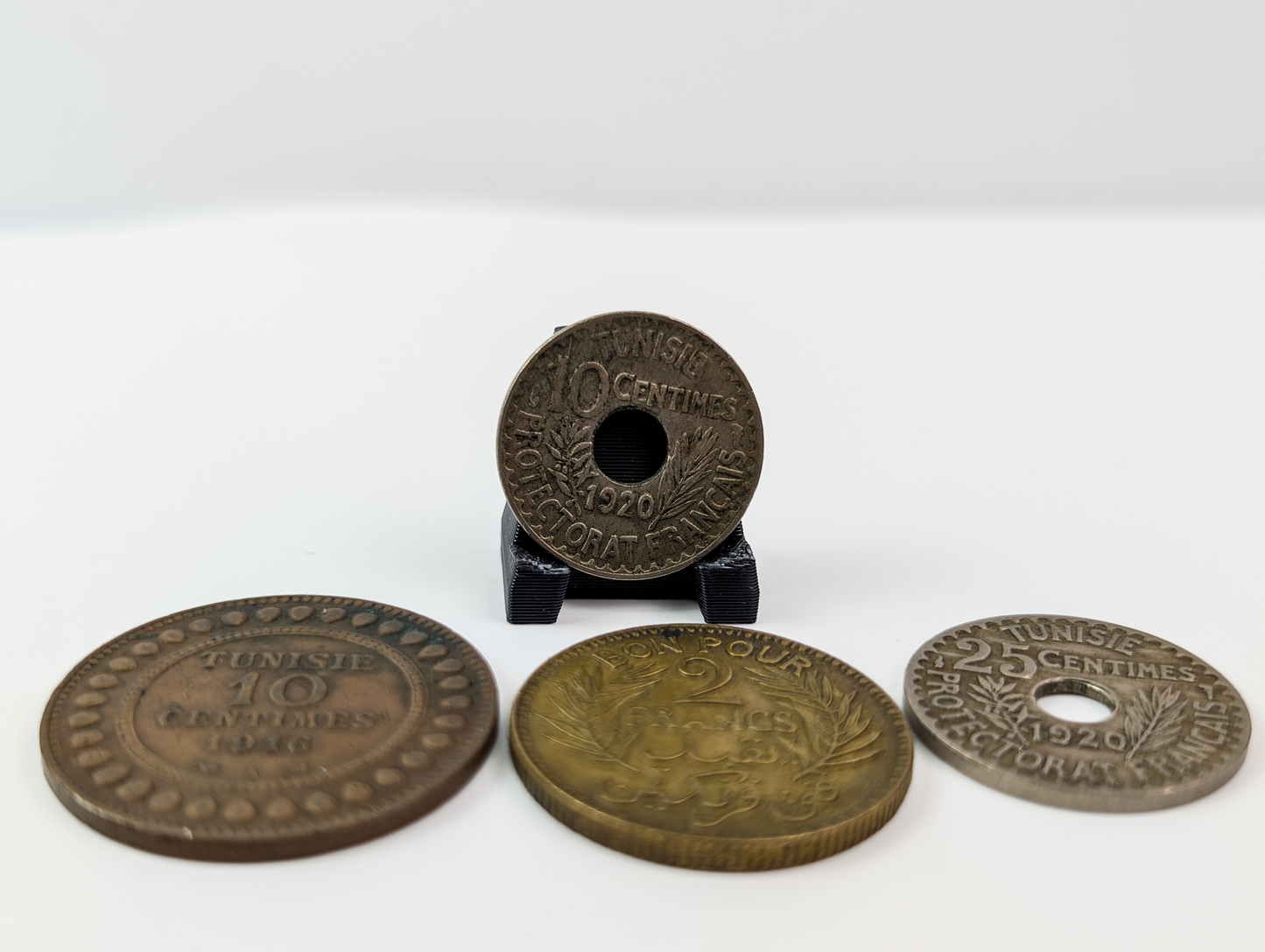 Lot of 4 French Occupied Tunisia Coins - 1916-1921 Varying Denominations - Antique Tunisian Coins