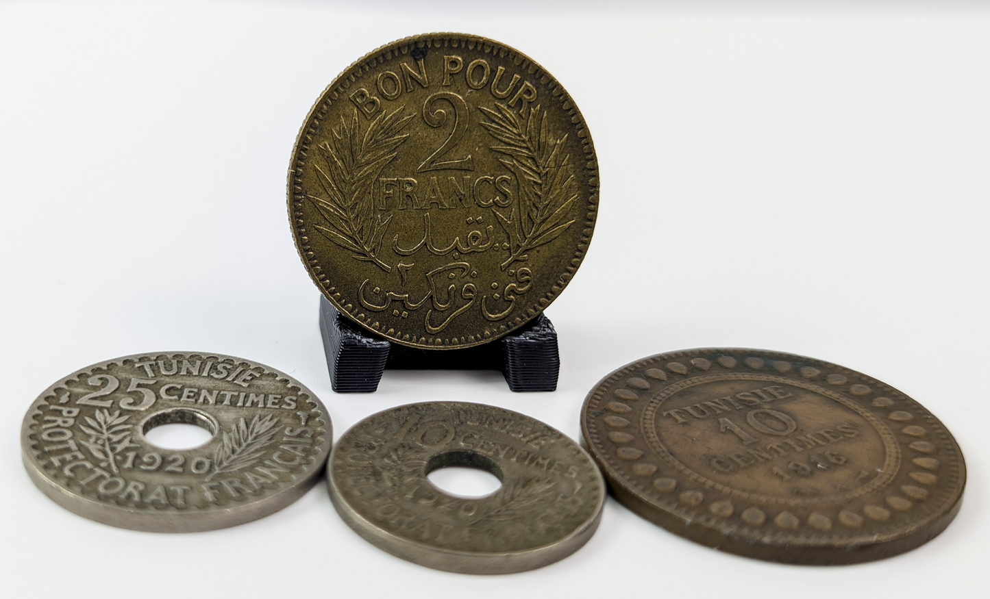 Lot of 4 French Occupied Tunisia Coins - 1916-1921 Varying Denominations - Antique Tunisian Coins