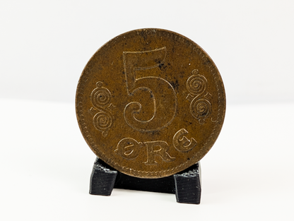 Set of 2 1919 Denmark 5 Ore Coin - Bronze and Iron Coins - AU Condition - WW1 Collectible - Great for Birthdays, Collections