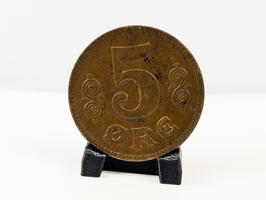 Set of 2 1919 Denmark 5 Ore Coin - Bronze and Iron Coins - AU Condition - WW1 Collectible - Great for Birthdays, Collections