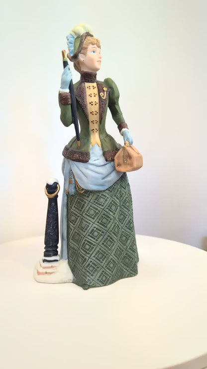 1987 Avon Mrs. Albee Award Porcelain Figurine - Green Dress and Pillar - Like New, No Box - Avon Presidents Club Award 1987