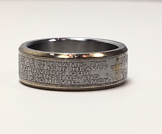 Rare The Lord's Prayer Men's Faith Ring - Size 9.5 - Cross Faith Ring - Our Father Prayer Ring
