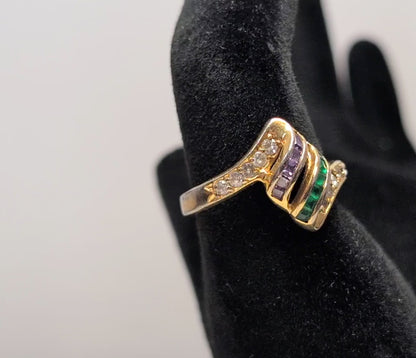 Scarce Roman Amethyst & Emerald Striped Ring - Size 8 - Coiled Ring Design